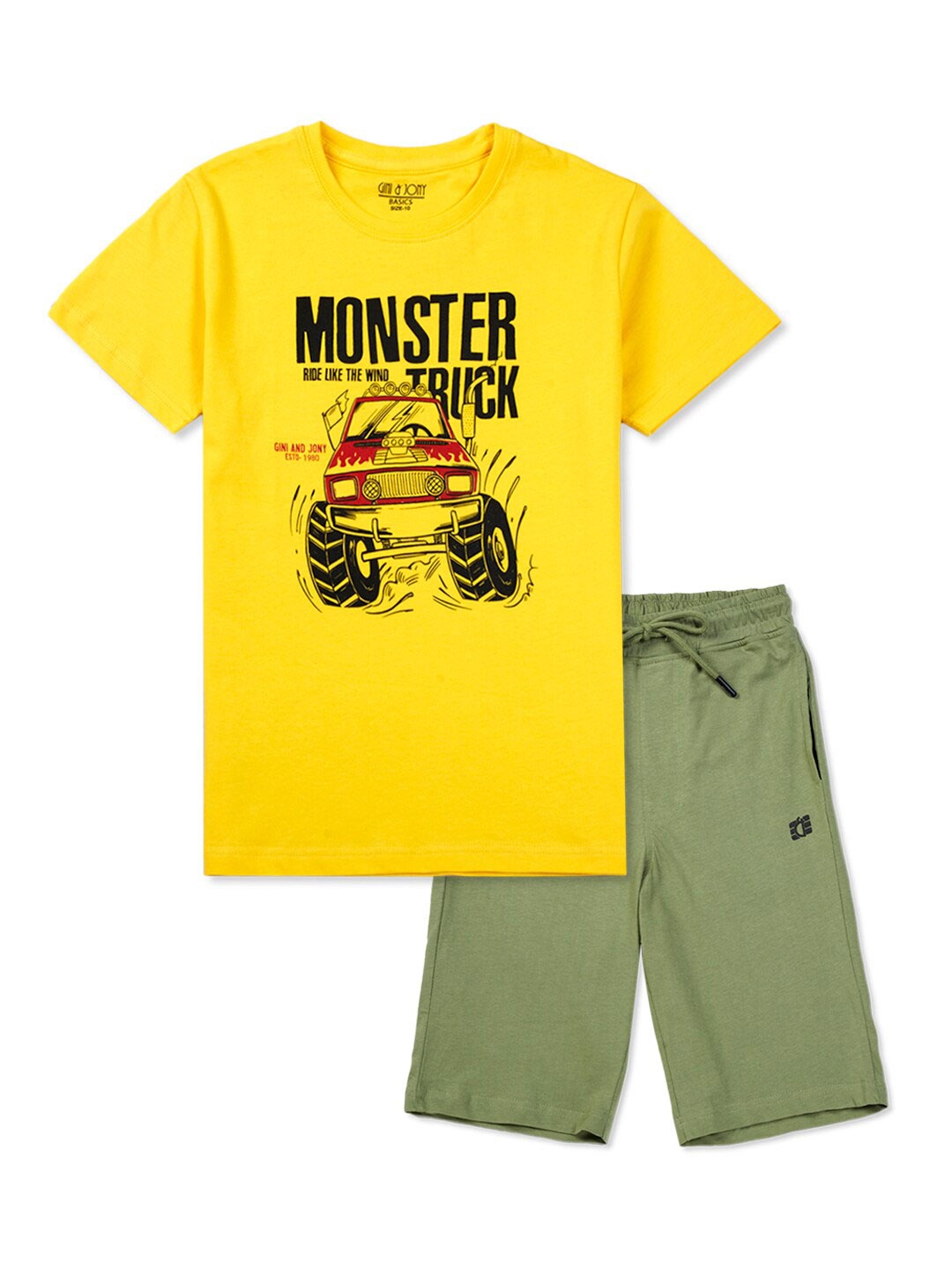 

Gini and Jony Boys Printed Pure Cotton T-shirt with Capris, Yellow