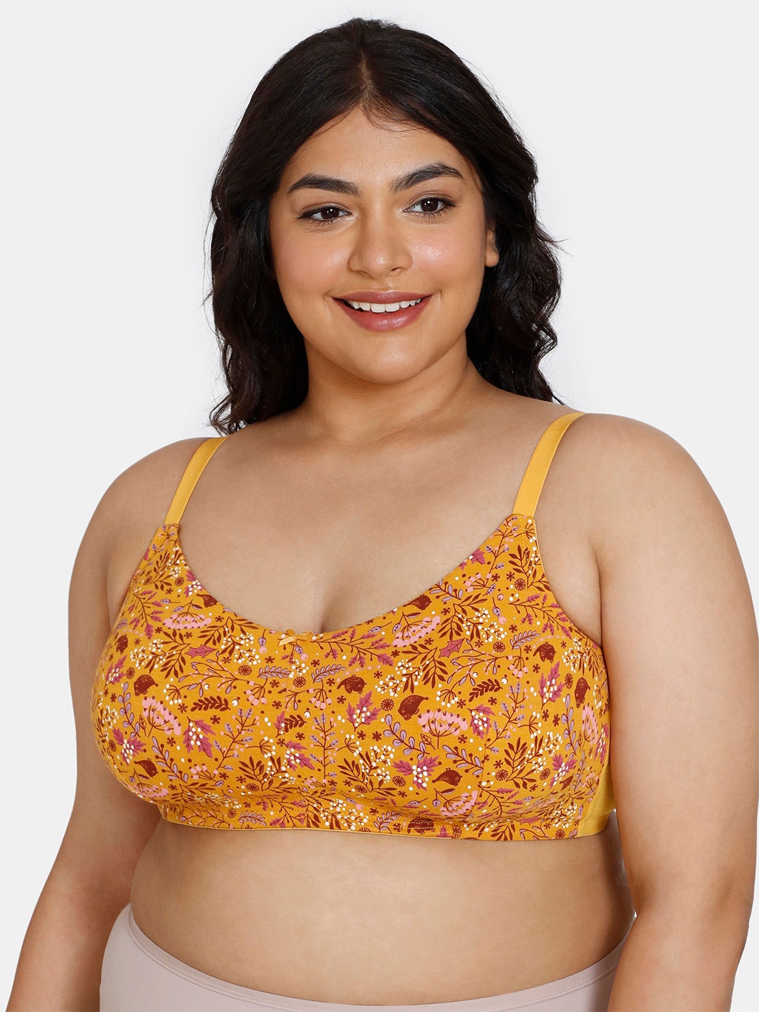 

Zivame Plus Size Floral Non-Padded Everday Bra, Orange