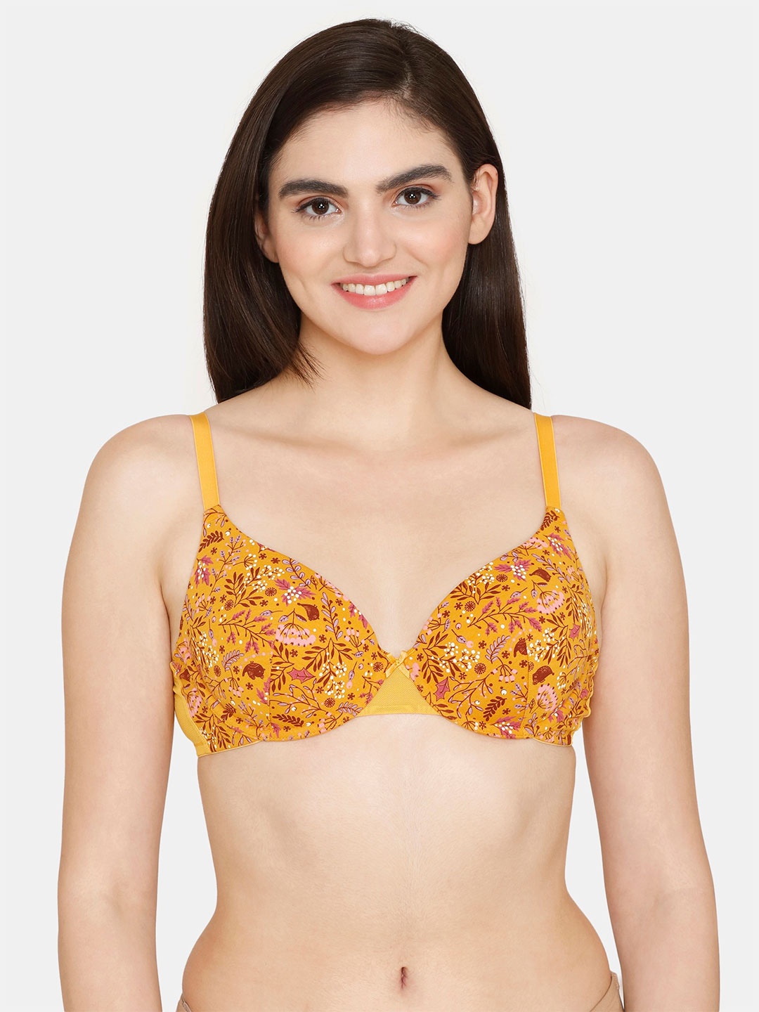 

Zivame Floral Lightly Padded Seamless Bra, Orange