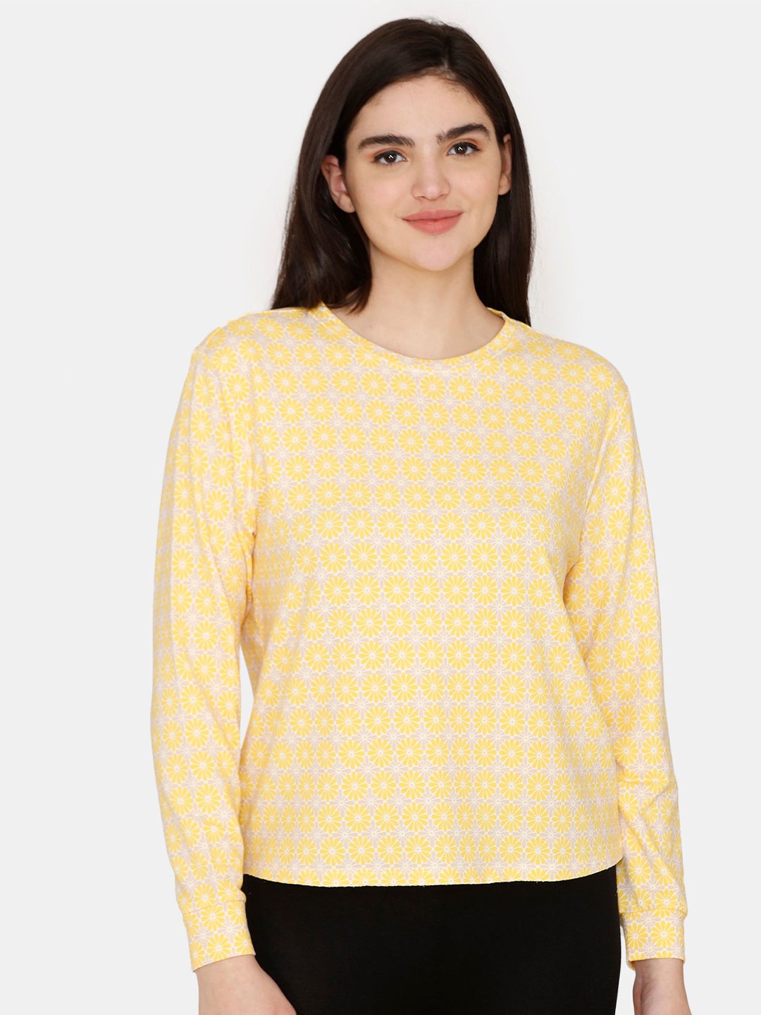 

Zivame Floral Printed Regular Top, Yellow