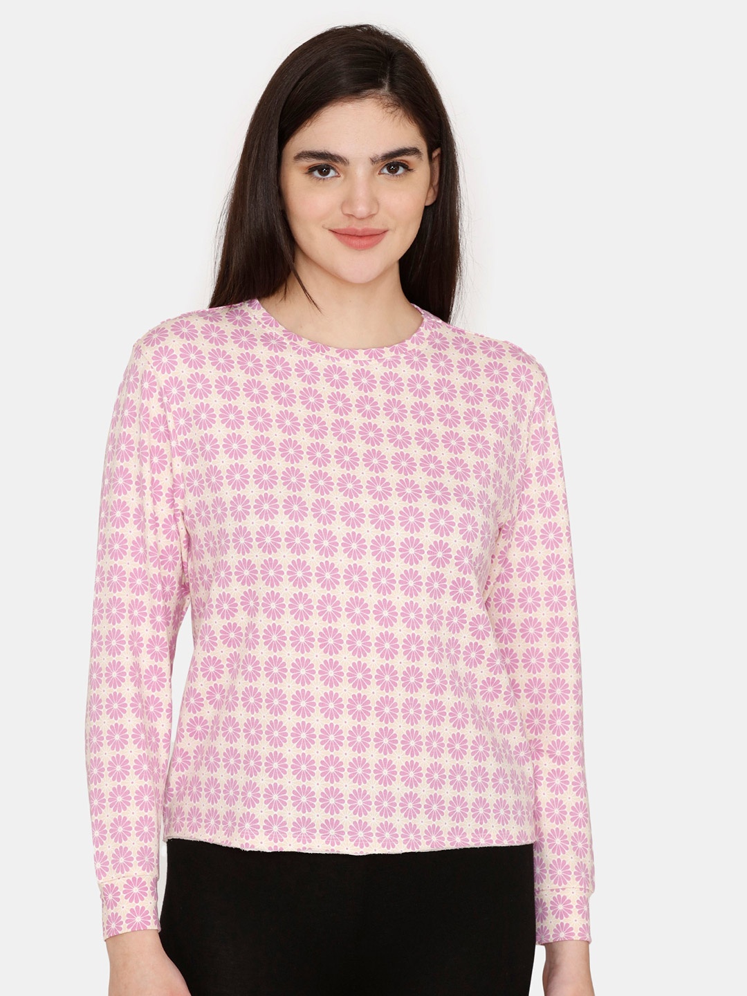 

Zivame Long Sleeves Floral Print Top, Peach