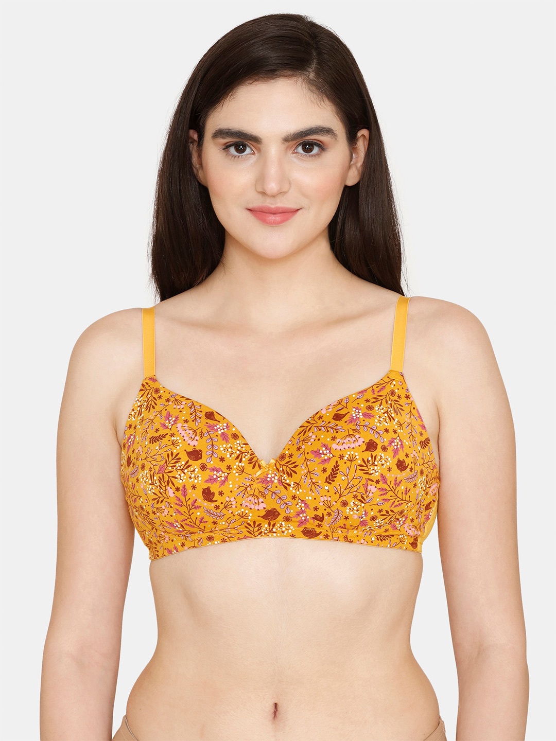 

Zivame Floral Lightly Padded Seamless T-Shirt Bra, Orange