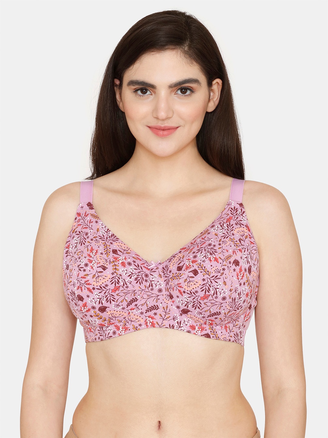 

Zivame Floral Printed Underwired Non Padded Full Coverage Seamless Everyday Bra, Purple