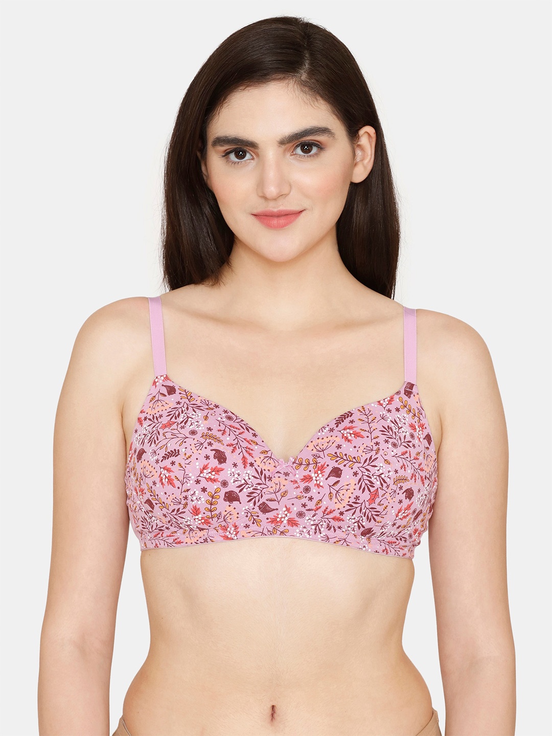 

Zivame Floral Lightly Padded T-Shirt Bra, Purple