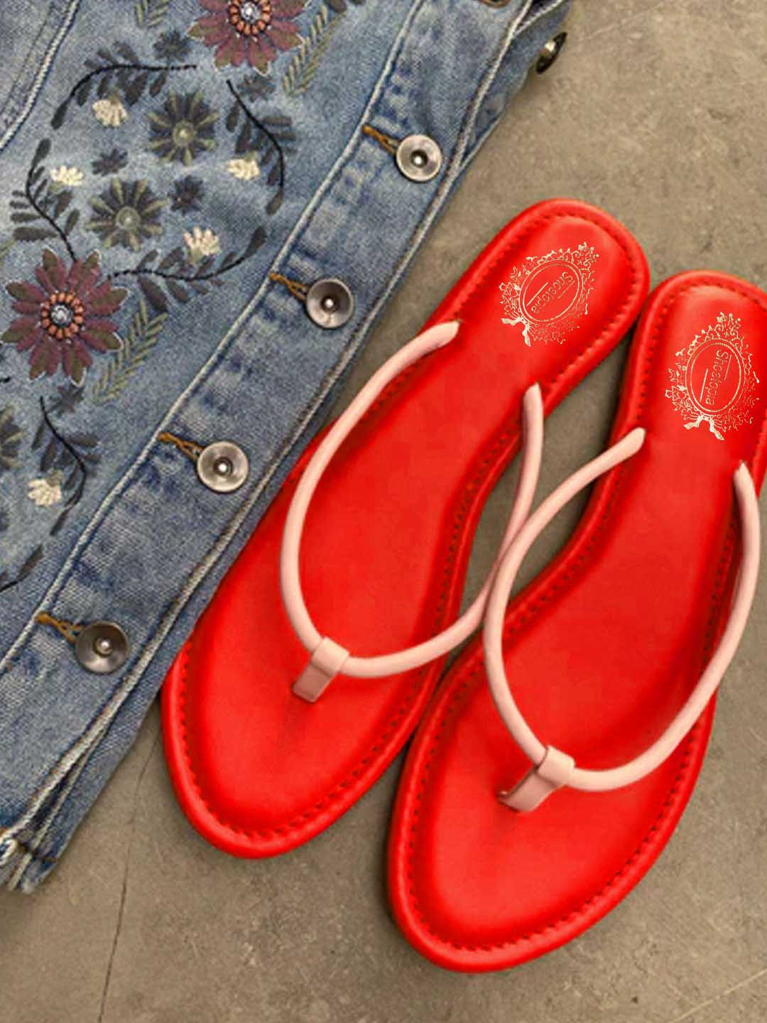 

Shoetopia Women Open Toe Flats, Red