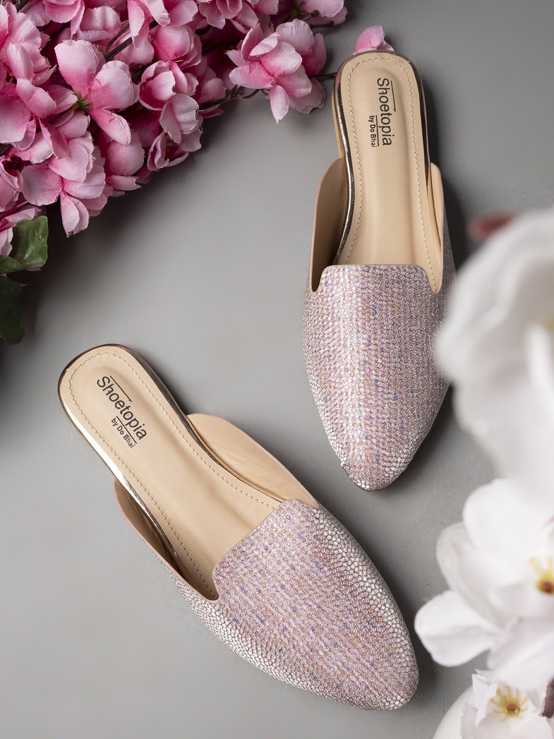 

Shoetopia Printed Pointed Toe Mules, Pink