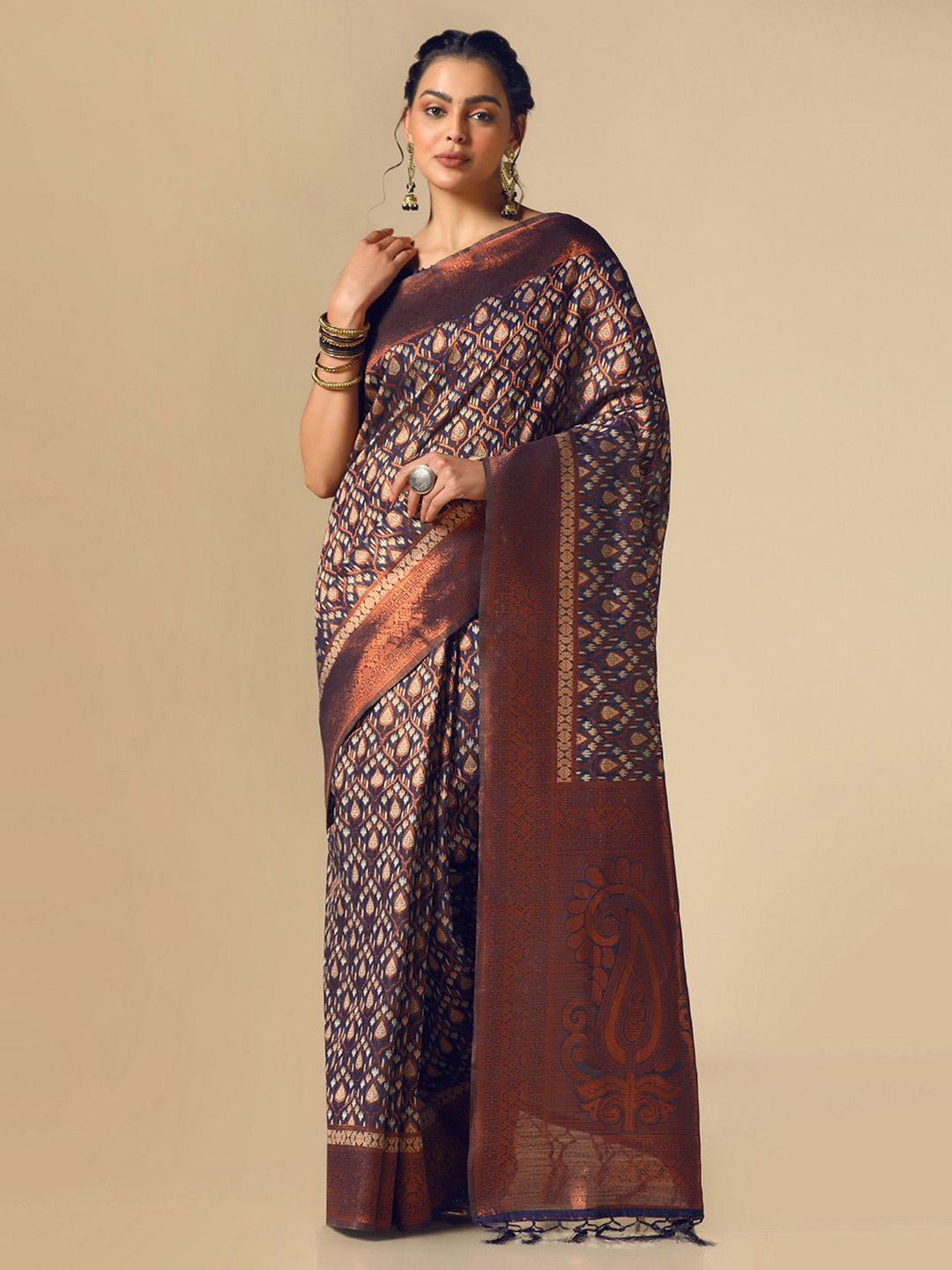 

Satrani Ethinic Motif Woven Design Zari Banarasi Saree, Blue