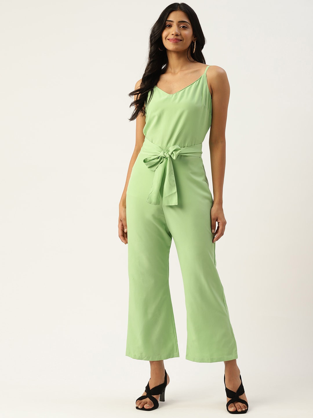 

Sleek Italia Sleeveless Belted Basic Jumpsuit, Green