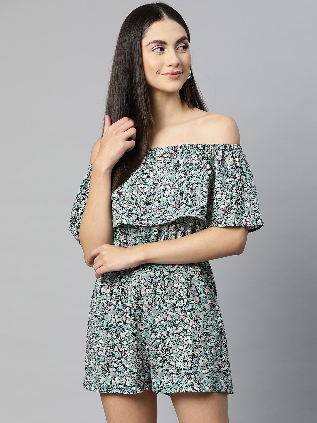 

Sleek Italia Off-Shoulder Printed Waist Tie-Ups Jumpsuit, Blue