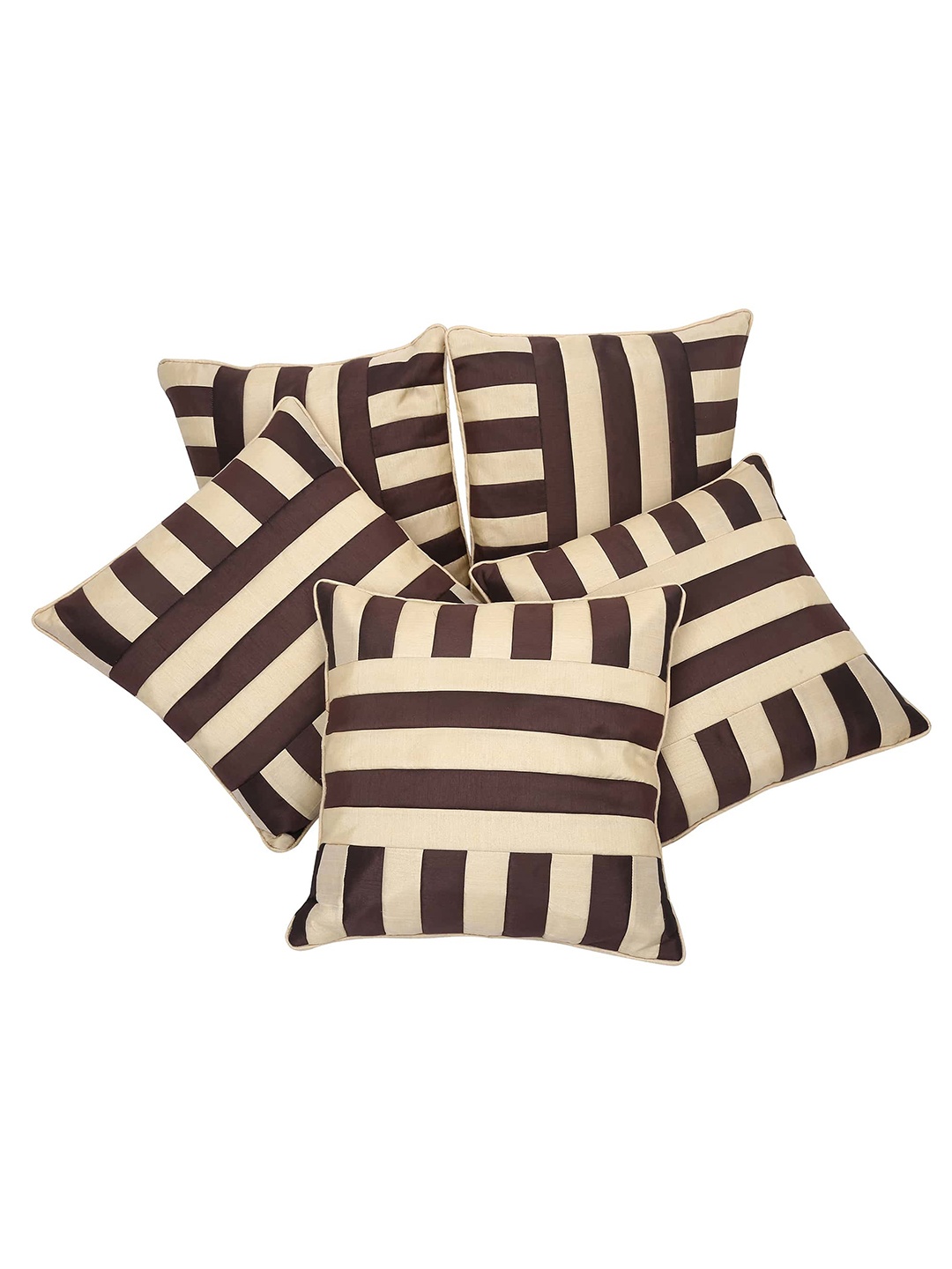 

Clasiko Brown & Cream 5 Pieces Striped Silk Square Cushion Covers