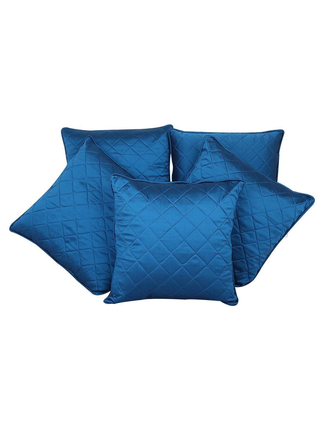 

Clasiko Blue 5 Pcs Quilted Silk Square Cushion Covers