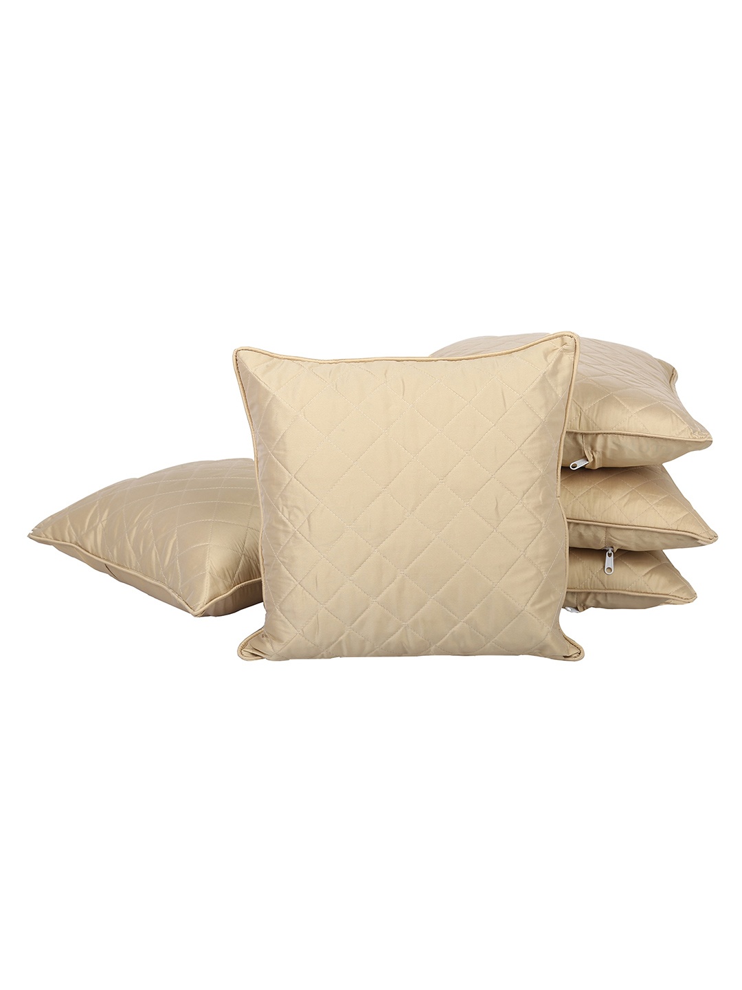 

Clasiko Beige 5 Pieces Checked Silk Square Cushion Covers