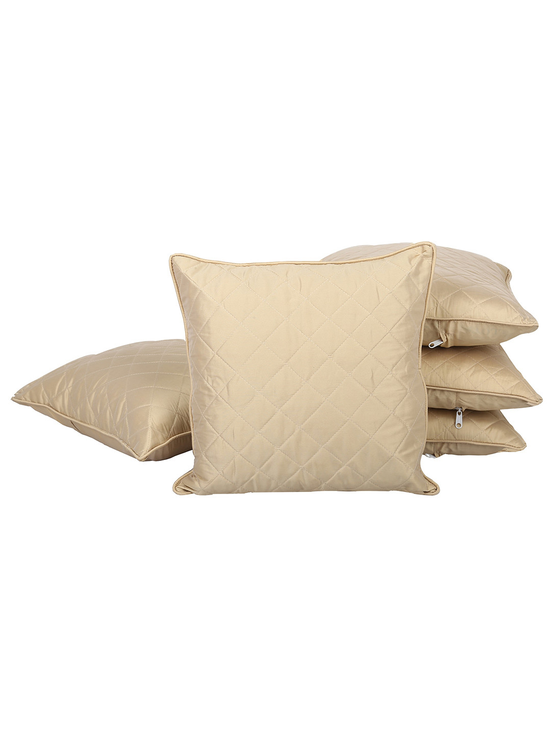 

Clasiko Beige 5 Pcs Quilted Silk Square Cushion Covers