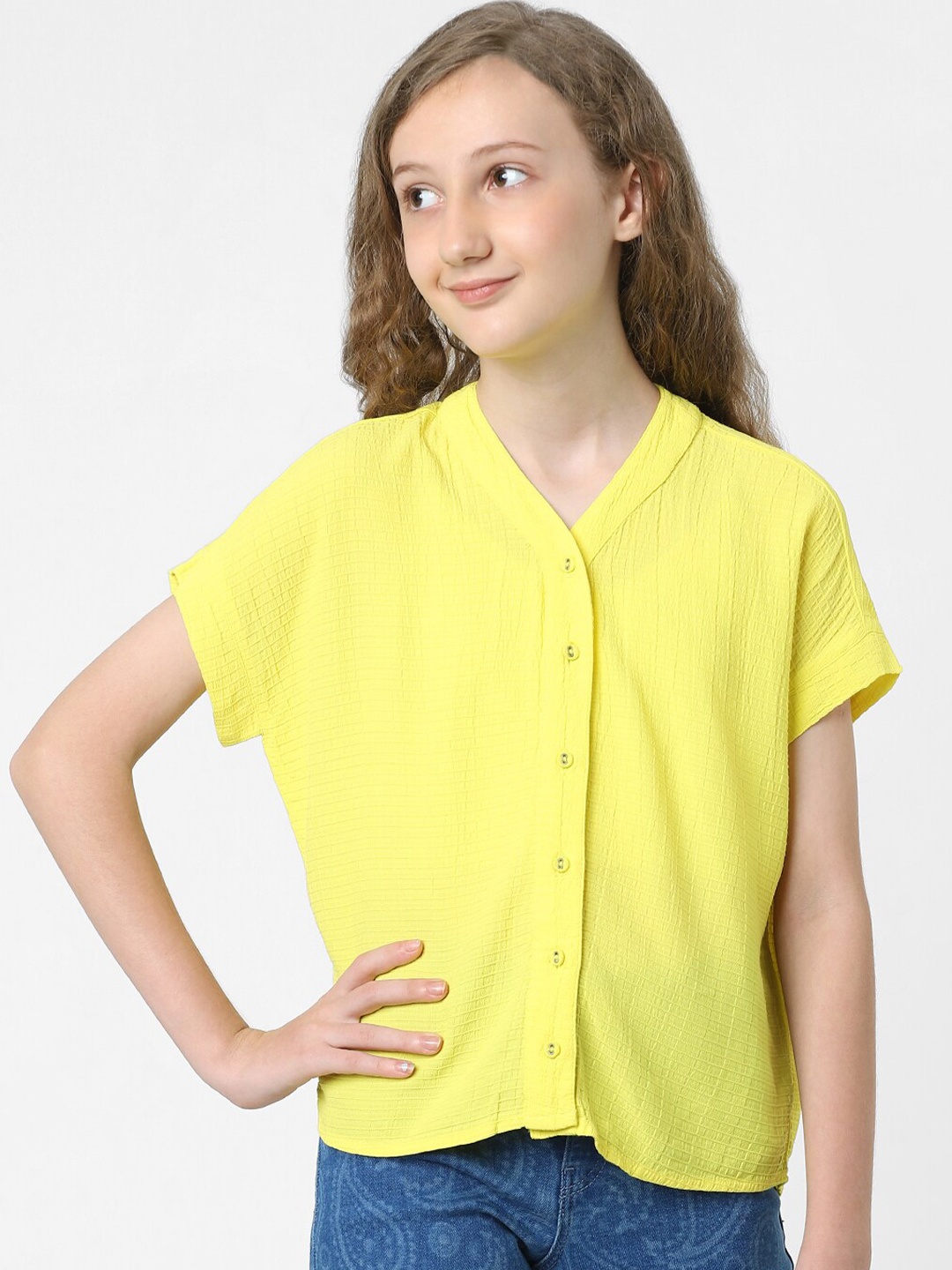 

KIDS ONLY Girls Collarless Casual Shirt, Yellow