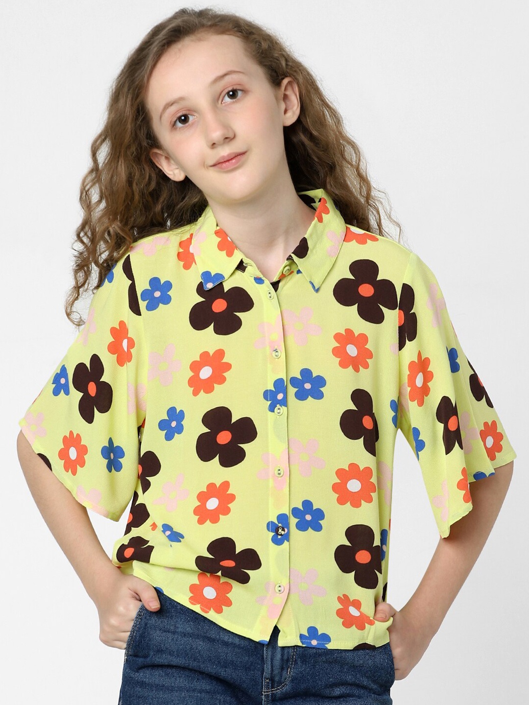 

KIDS ONLY Girls Floral Printed Casual Shirt, Yellow