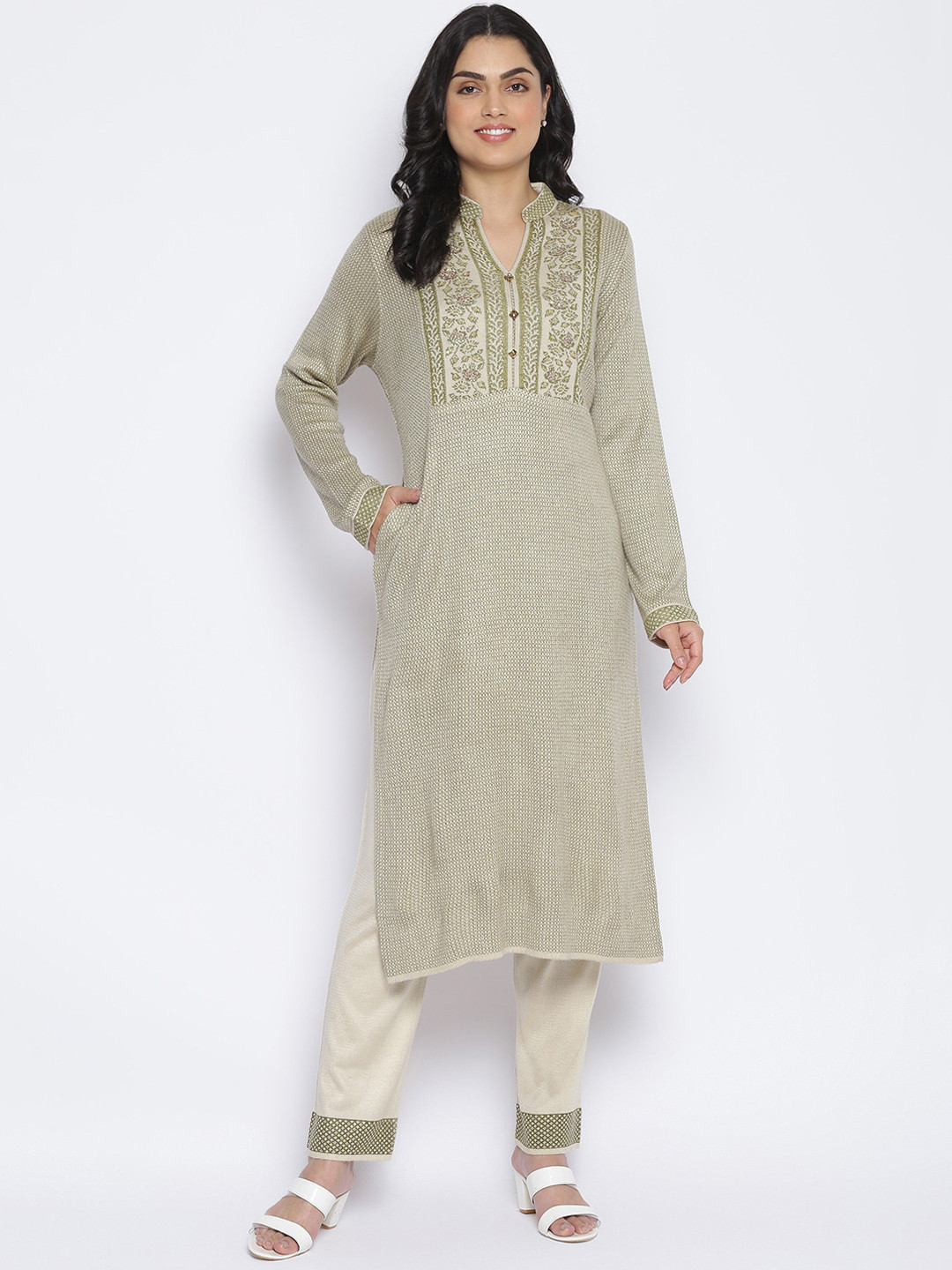 

MIKHAD Yoke Design Jacquard Kurta, Cream