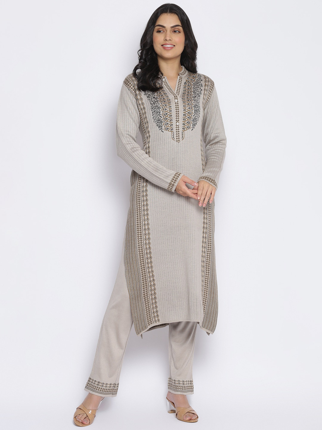 

MIKHAD Women Grey Geometric Thread Work Jacquard Kurta