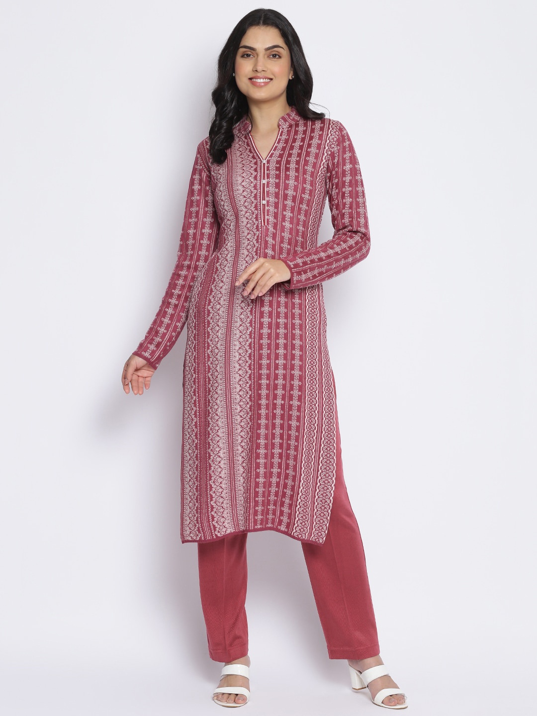 

MIKHAD Women Fuchsia Ethnic Motifs Printed Jacquard Kurta