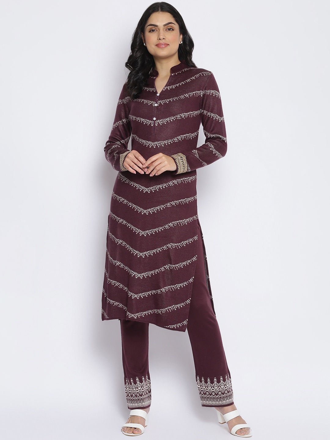 

MIKHAD Women Printed Jacquard Acrylic Kurta, Purple