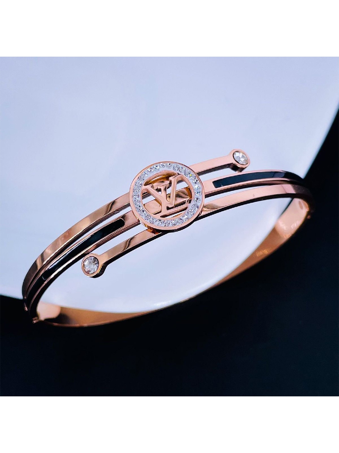 

ZIVOM Cubic Zirconia Rose Gold-Plated Kada Bracelet