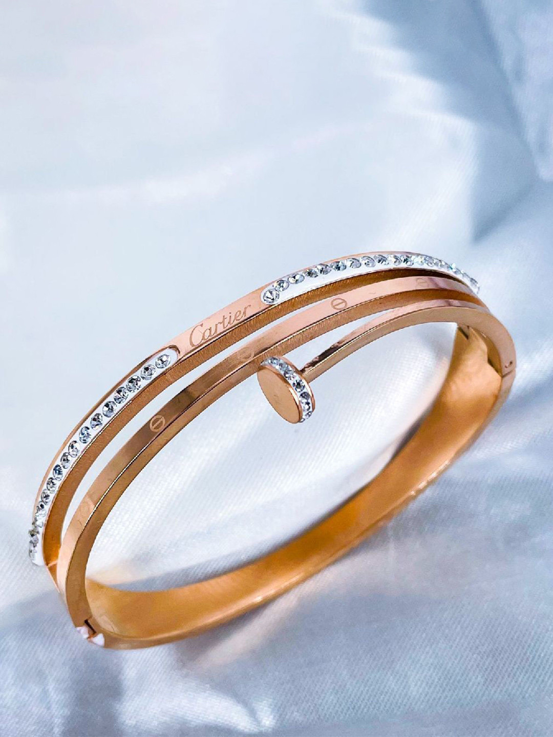 

ZIVOM Cubic Zirconia Rose Gold-Plated Kada Bracelet