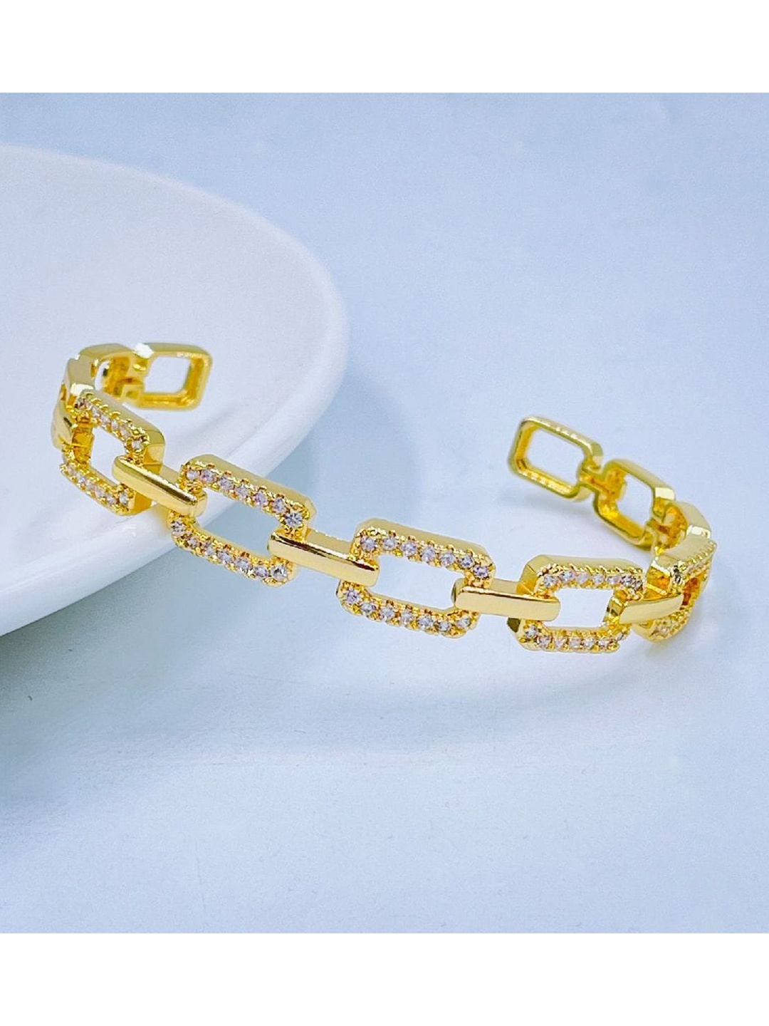 

ZIVOM Brass Cubic Zirconia Gold-Plated Kada Bracelet