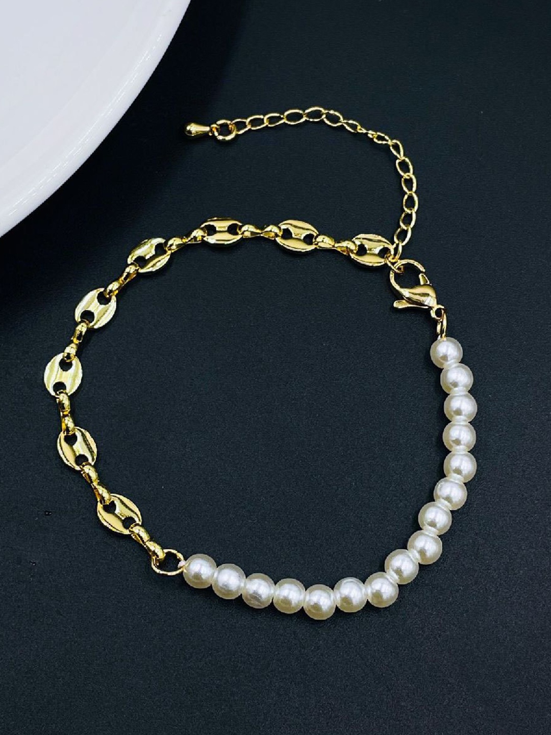 

ZIVOM Brass Pearls Gold-Plated Link Bracelet