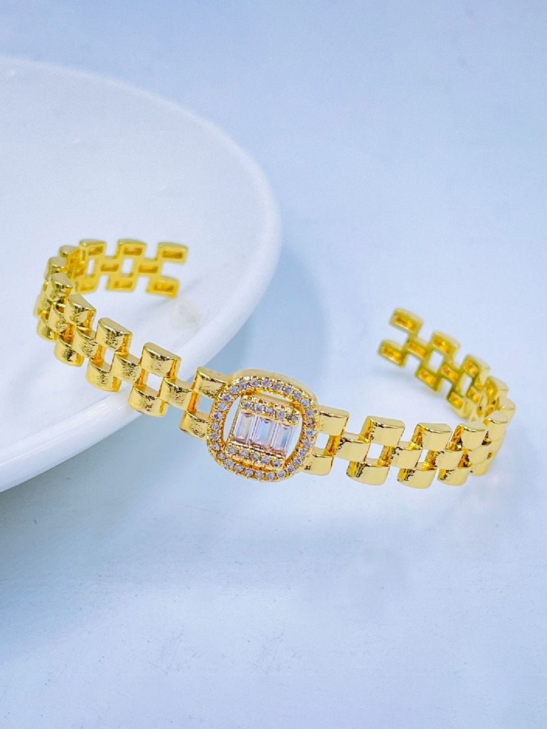 

ZIVOM Brass Cubic Zirconia Gold-Plated Cuff Bracelet
