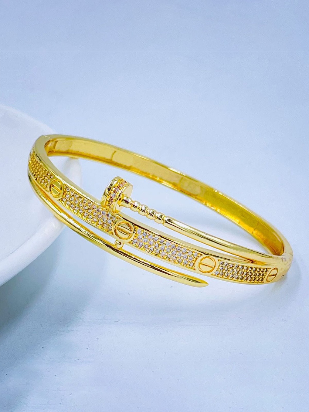 

ZIVOM Brass Cubic Zirconia Gold-Plated Bangle-Style Bracelet
