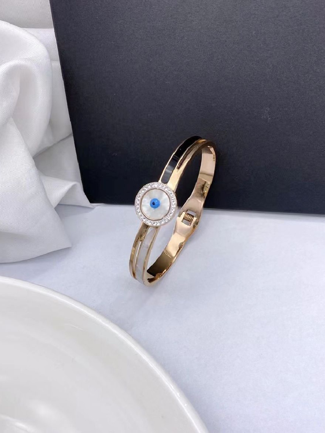 

ZIVOM Cubic Zirconia Rose Gold-Plated Bangle-Style Bracelet