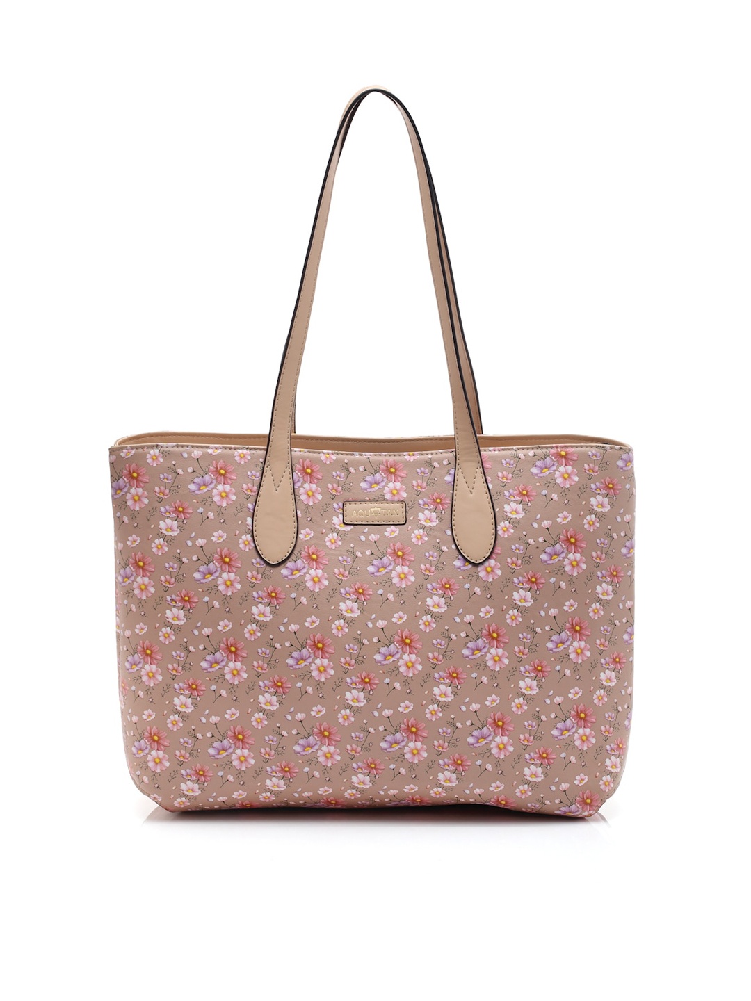 

AQUATAN Floral Printed Structured Tote Bag, Beige