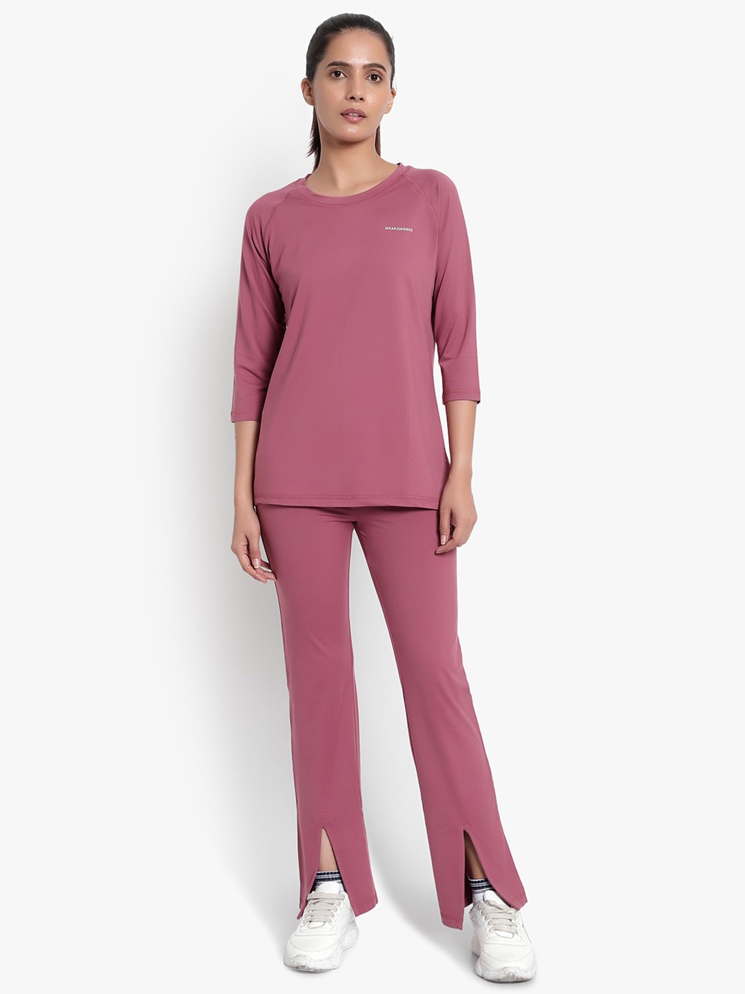 

Wearjukebox Women Round Neck Mid-Rise Sports Tracksuits, Pink