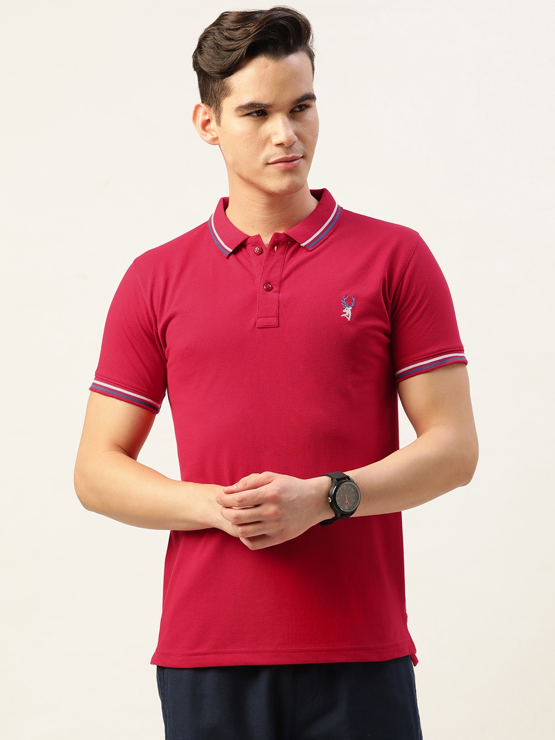 

PORTBLAIR Polo Collar Applique Slim Fit T-shirt, Red