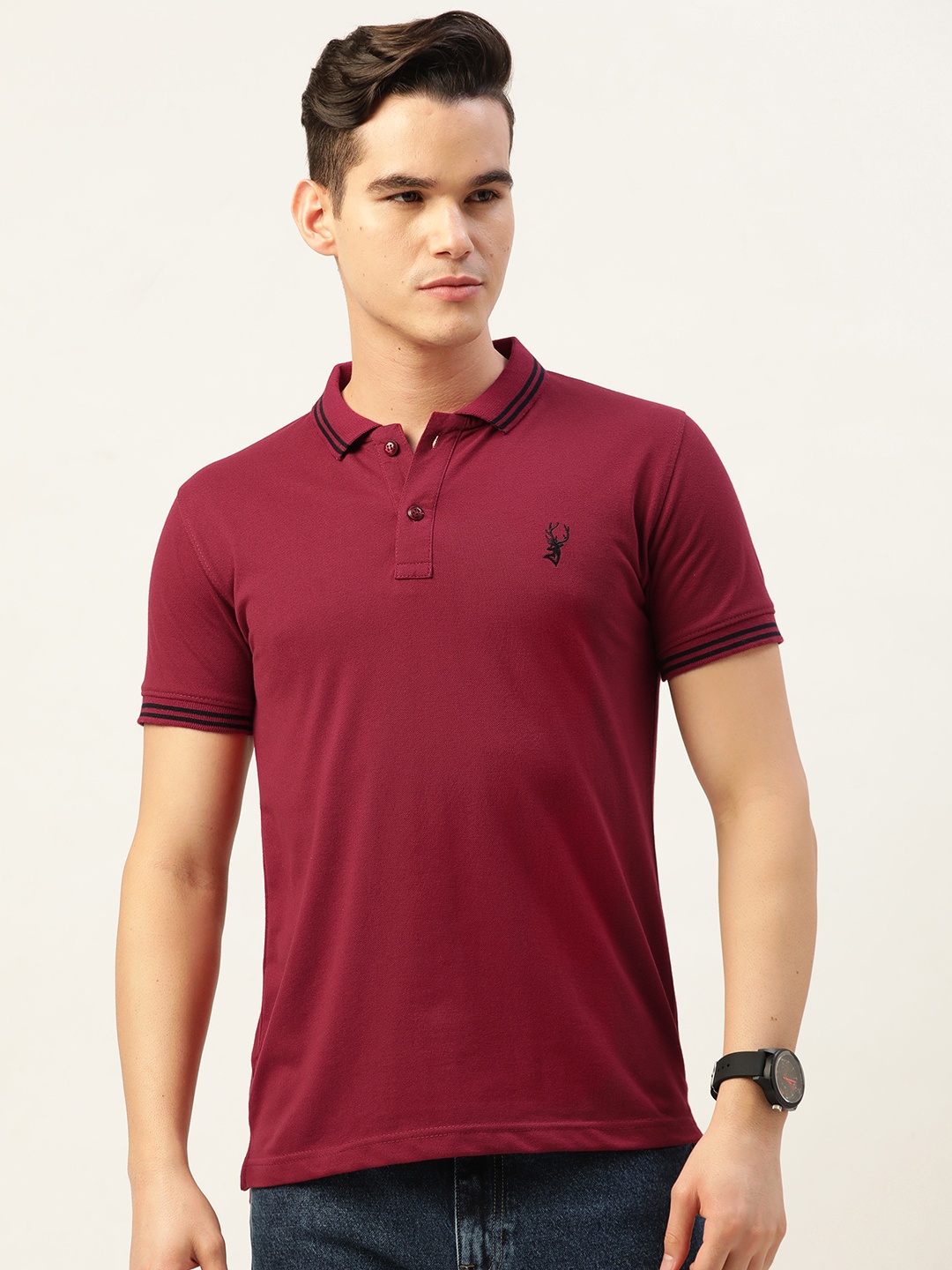 

PORTBLAIR Polo Collar Applique Slim Fit T-shirt, Maroon