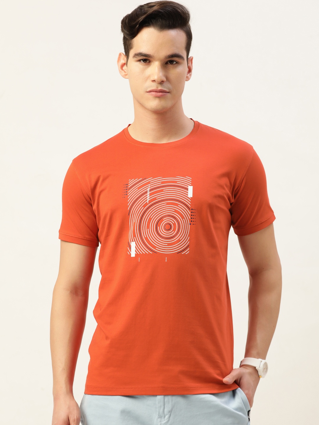 

PORTBLAIR Men Printed Slim Fit T-shirt, Rust