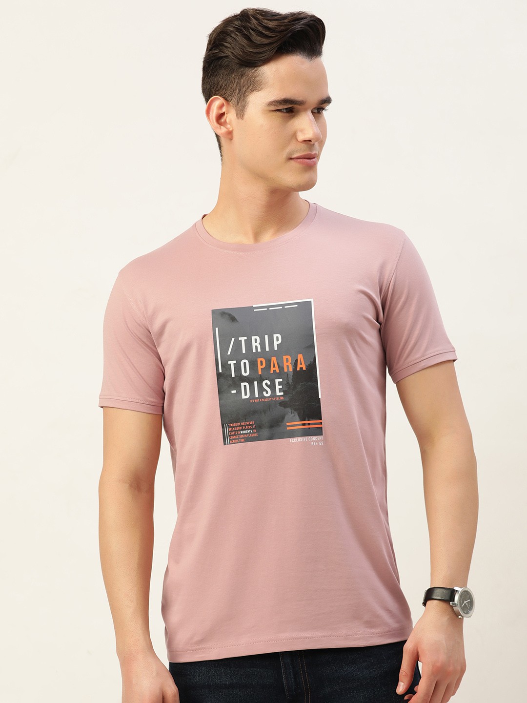 

PORTBLAIR Men Printed Slim Fit T-shirt, Pink