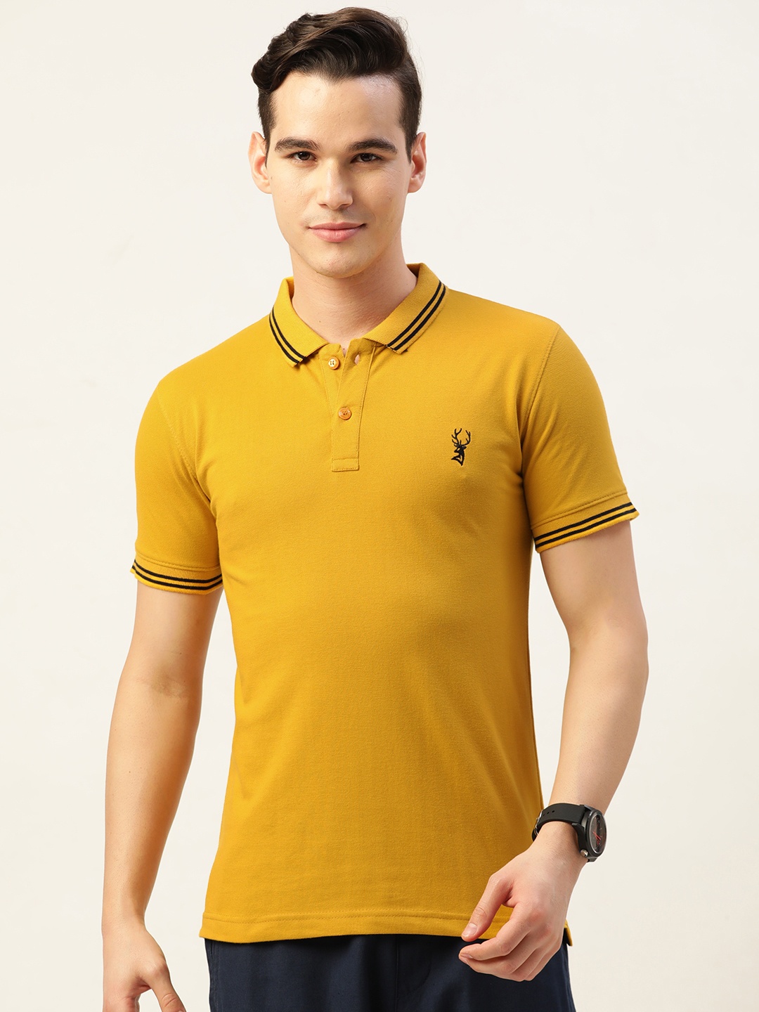 

PORTBLAIR Polo Collar Applique Slim Fit T-shirt, Mustard