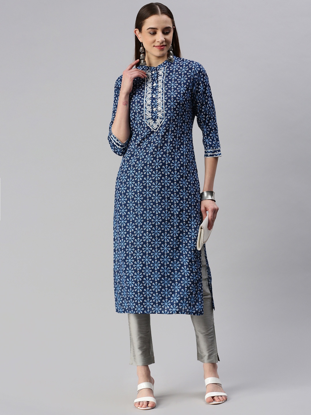 

kipek Ethnic Motifs Printed Gotta Patti Kurta, Blue