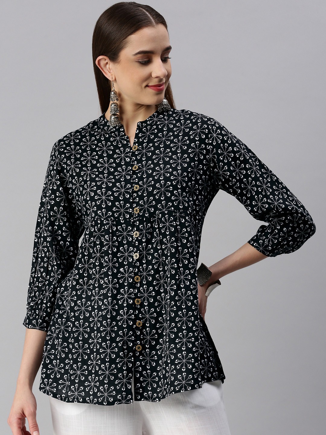 

kipek Ethnic Motifs Printed A-Line Kurti, Black
