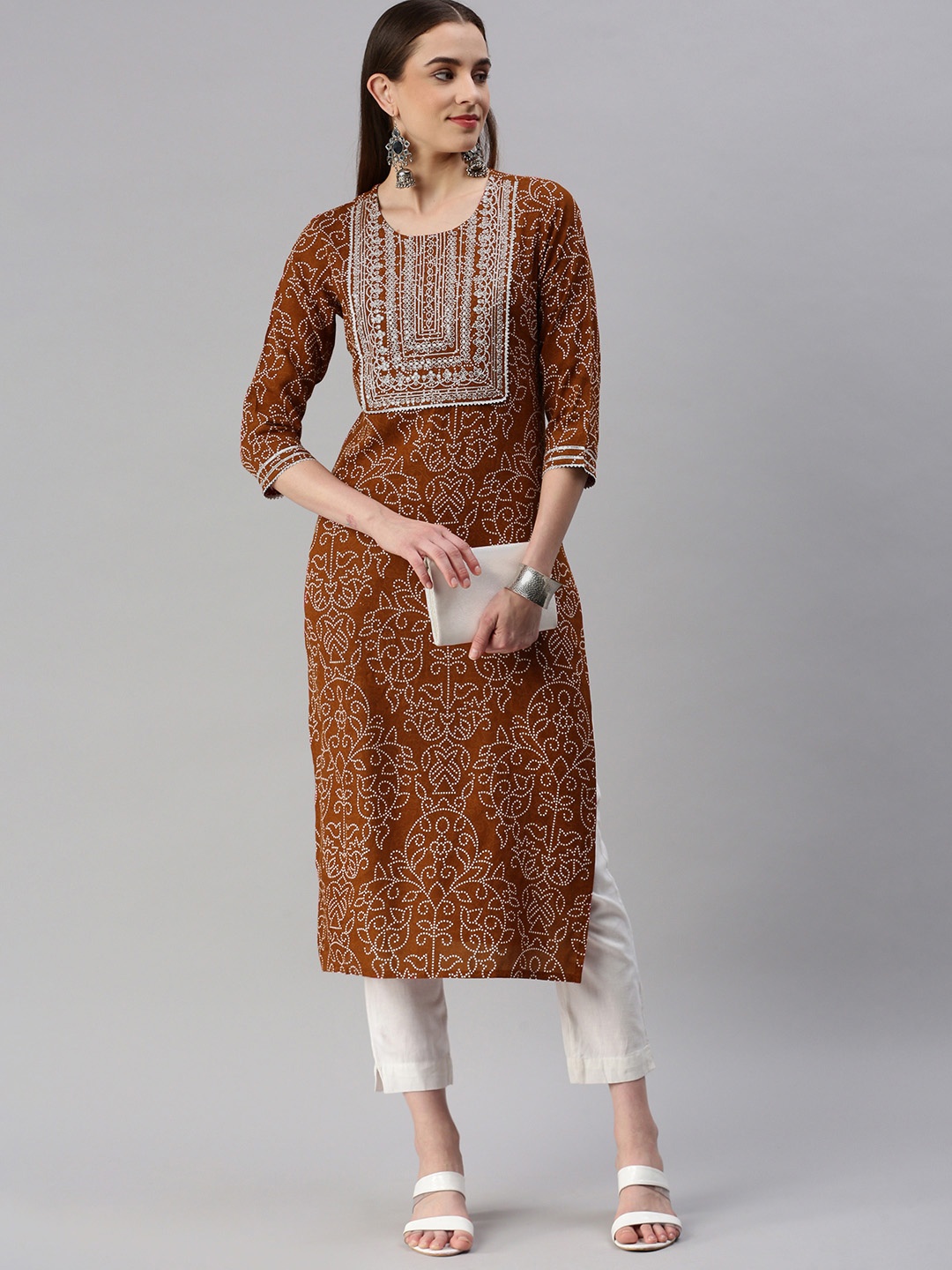 kipek Bandhani Printed Straight Kurta, Maroon