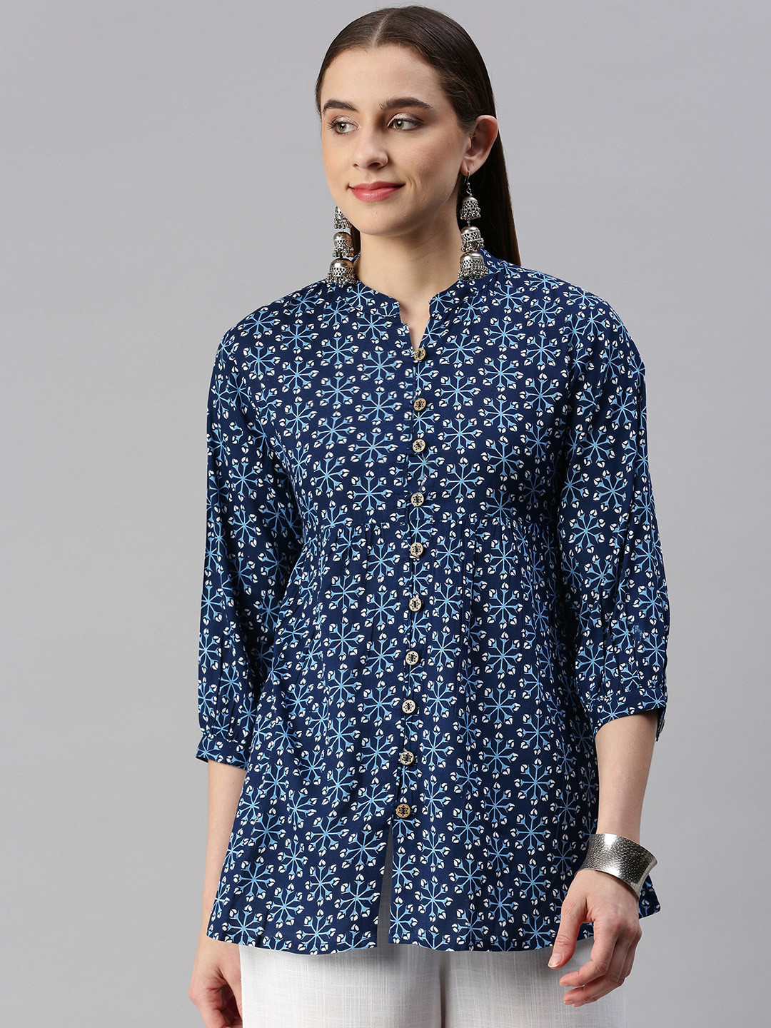 

kipek Ethnic Motifs Printed A-Line Kurti, Blue