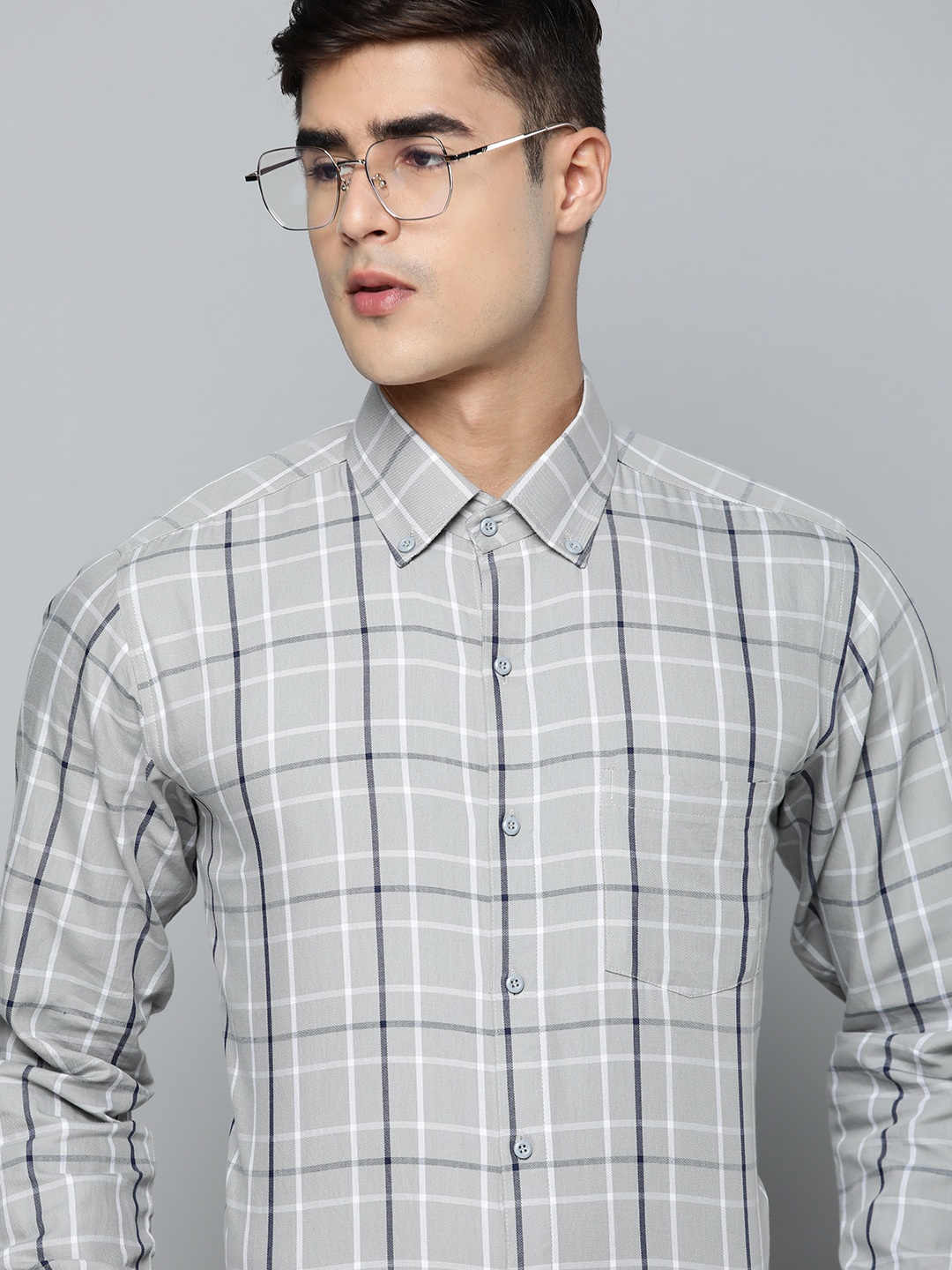 

DENNISON Smart Regular Fit Tartan Checks Formal Shirt, Grey
