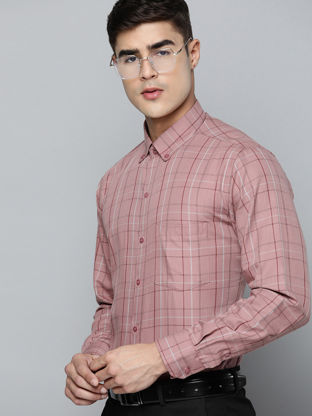 

DENNISON Smart Regular Fit Tartan Checks Formal Shirt, Pink