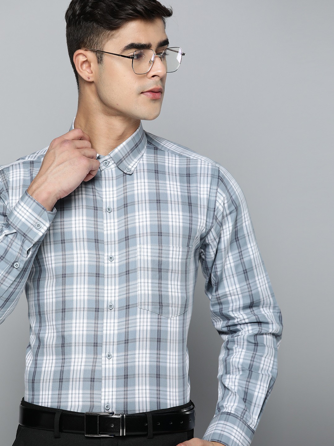

DENNISON Smart Regular Fit Tartan Checks Formal Shirt, Grey