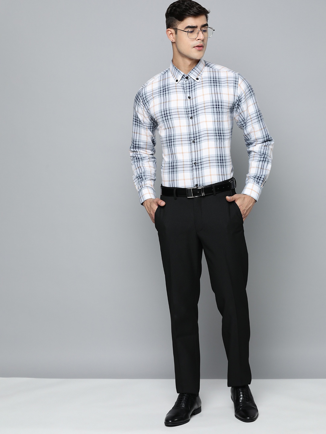 

DENNISON Smart Regular Fit Tartan Checks Formal Shirt, White