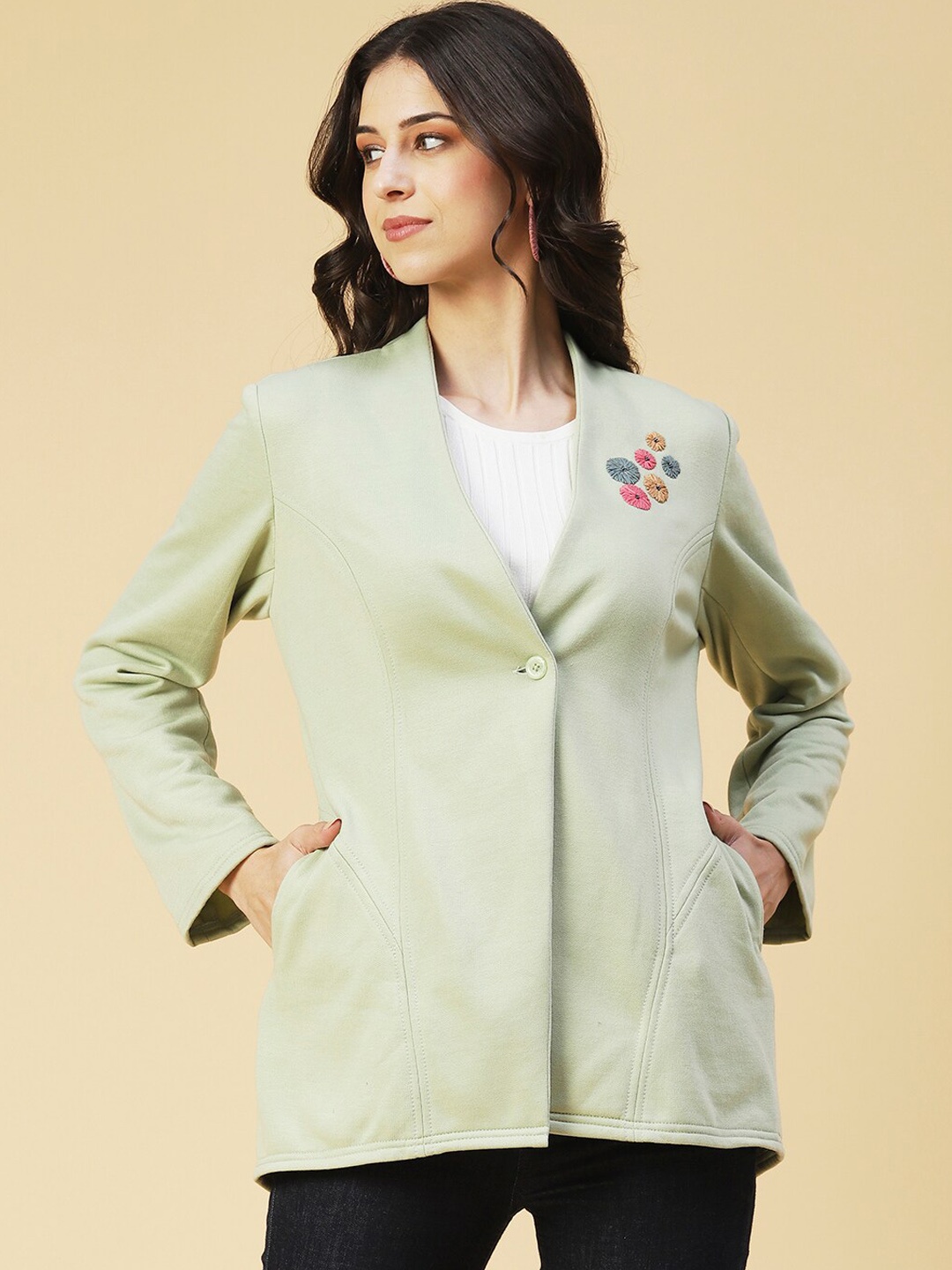 

FASHOR Lightweight Tailored Jacket With Embroidery Details, Green