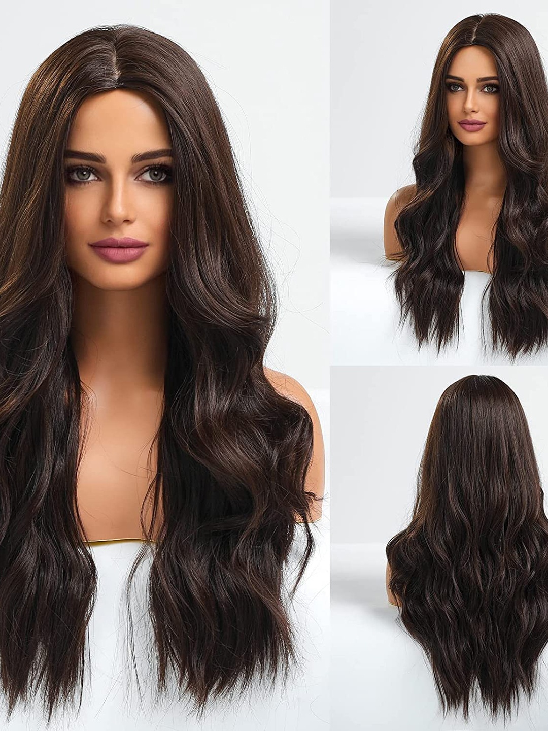 

CHANDERKASH Full Head Long Wavy Hair Extension Wig - Brown