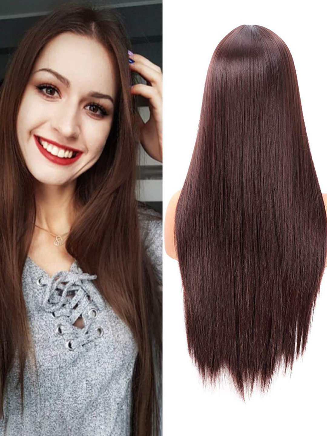 

CHANDERKASH Middle Parting Long Straight Wig - Brown