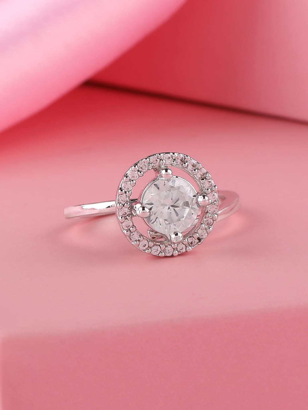 

Estele Rhodium-Plated CZ-Studded Adjustable Finger Ring, Silver