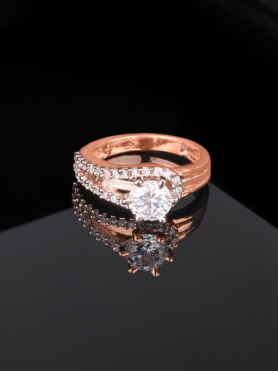 

Estele Rose Gold-Plated CZ-Studded Adjustable Finger Ring